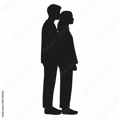 Silhouetted Couple Standing Close in Profile — Quiet Intimacy, Shared Gaze, and Unspoken Connection Between Two Souls in Stillness