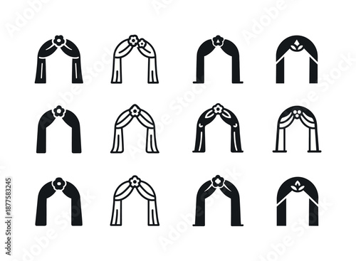 Wedding Logo Variations. Wedding. Icon set. Set Logo of wedding: wedding arch. harmonious logo variations of the same emblematic concept, each with different