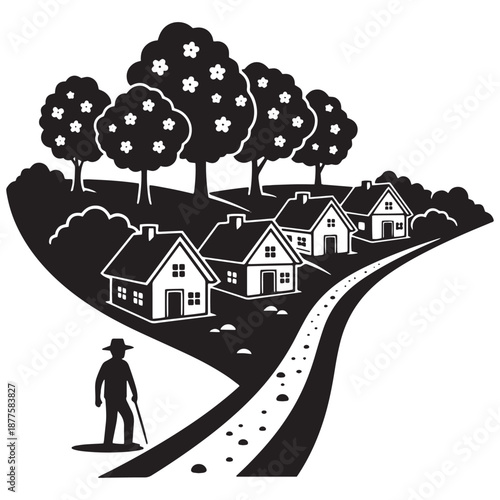 Journey through suburban homes isolated on white background, Vector, illustration