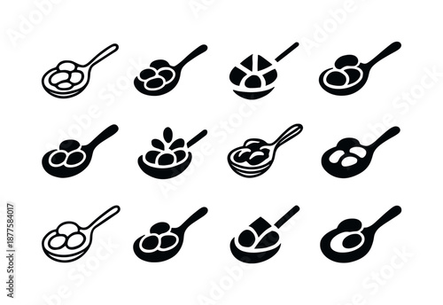Cooked Beans Logos. cooked beans. Icon set. Set Logo of cooked beans: spoonful of beans. harmonious logo variations of the same emblematic concept, each with