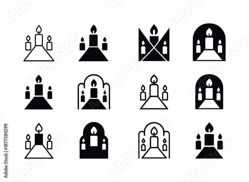 Wedding Decor Icons. Wedding decor and celebration ideas. Icon set. Set Logo of wedding decor and celebration ideas: candlelit aisle. harmonious logo