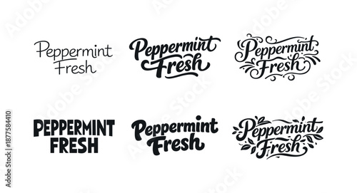Peppermint Lettering Variations. Peppermint Fresh. Set lettering. harmonious lettering variations of the same emblematic concept, each with different artistic