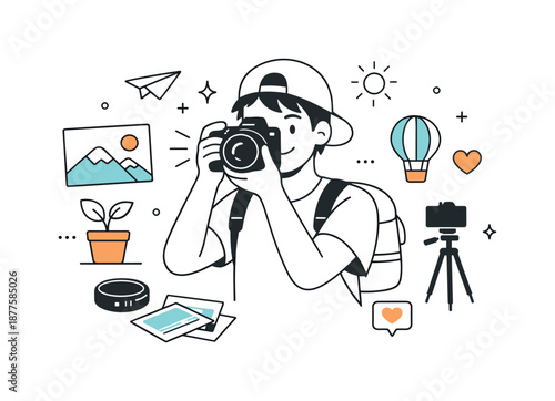 Joyful Photography Enthusiast. Passion for photography. A hobbyist capturing a moment with confidence and joy. Creative expression and personal interest shown