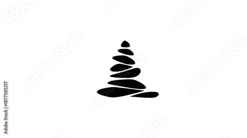 A simple black and white illustration depicts a stack of irregularly shaped stones balanced