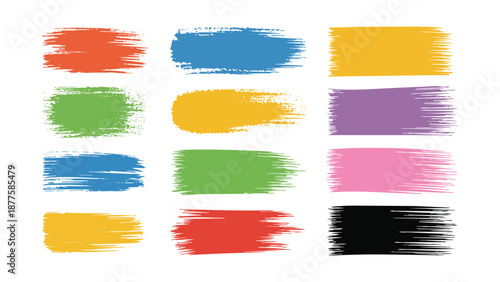 Vector illustration set of colorful watercolor paint splashes and brush strokes with circle frames, art design elements, and grunge bubble labels for stickers or speech icons