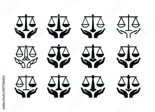 Poverty Alleviation Logos. Poverty alleviation. Icon set. Set Logo of poverty alleviation: balanced scales of opportunity. harmonious logo variations of the