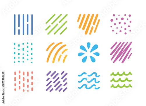 Colorful Rain Patterns. Rain patterns. Colorful flat vector icons set of rain patterns: vertical rain lines, diagonal rain lines, heavy streaks, light drizzle