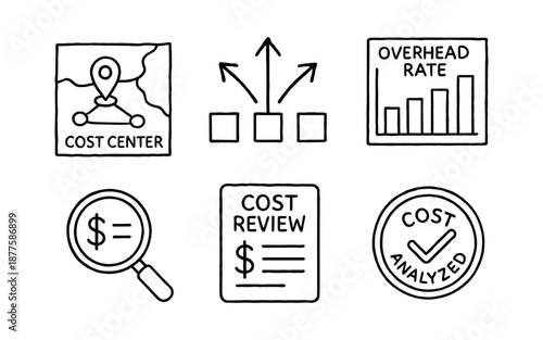 Budget analysis: hand drawn icons on cost management and financial planning