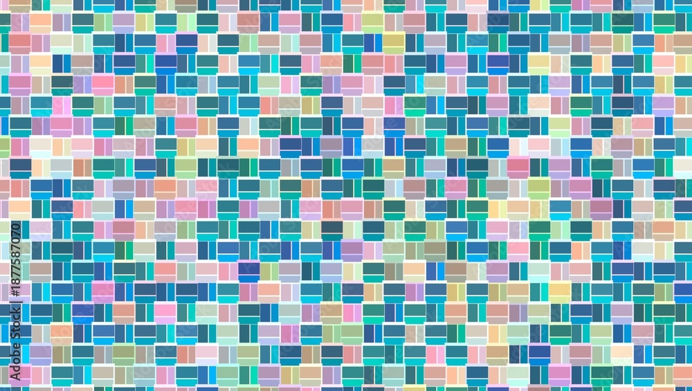 Fototapeta premium Colorful Abstract Mosaic Tile Pattern Background with Pastel Geometric Blocks, Seamless Modern Digital Texture for Wallpaper, Interior Decor, Creative Designs and Artistic Surfaces