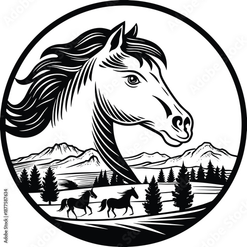 Majestic Horse Landscape Illustration
