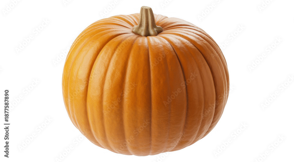 Obraz premium Whole orange pumpkin with stem vegetable isolated on a transparent background