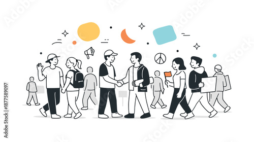 Peaceful Protest Dispersion. Protest or rally outcome. Crowd slowly dispersing after the event, calm mood and sense of shared experience with