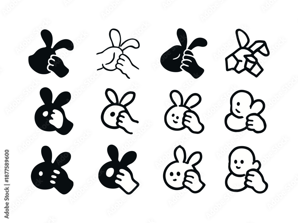 Fototapeta premium Baby Hands Icon Set. baby hands grasping. Icon set. Set Logo of baby hands grasping: infant holding soft toy ear. harmonious logo variations of the same