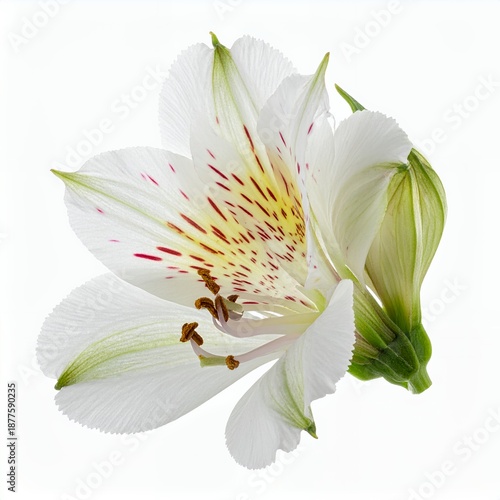 Elegant alstroemeria blossom detailed macro in pristine white backdrop showcasing its graceful allure