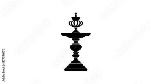 A black and white illustration of an ornate, decorative fountain with multiple tiers