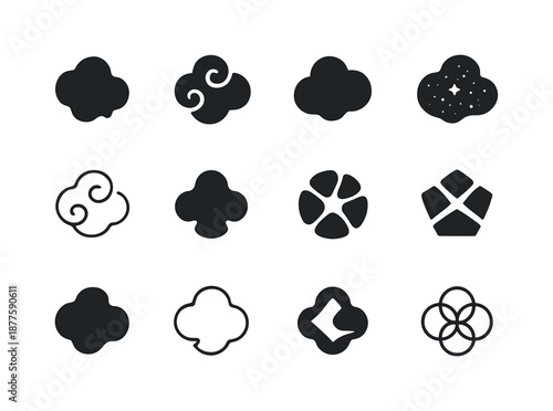 Celestial Icon Set. Celestial bodies. Icon set. Set Logo of celestial bodies: nebula cloud. harmonious logo variations of the same emblematic concept, each