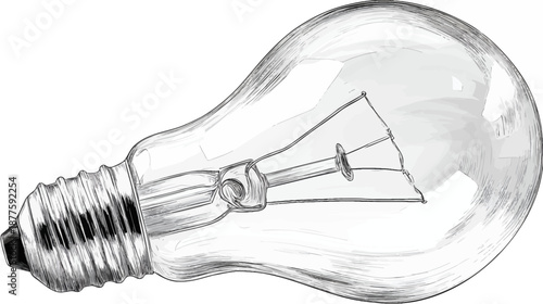 A grayscale, hand-drawn illustration of a classic light bulb with filament