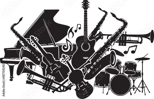 Musical Instruments Silhouette Illustration for Music Lovers and Artists