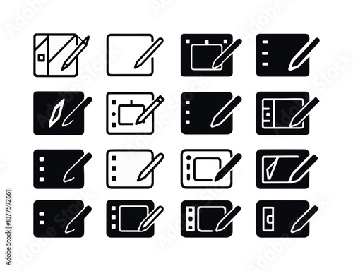 Freelancing Logo Variations. Freelancing. Icon set. Set Logo of freelancing: digital pen tablet. harmonious logo variations of the same emblematic concept,