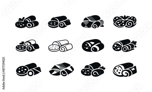 Charcuterie Logo Variations. charcuterie. Icon set. Set Logo of charcuterie: sliced cured meats. harmonious logo variations of the same emblematic concept,