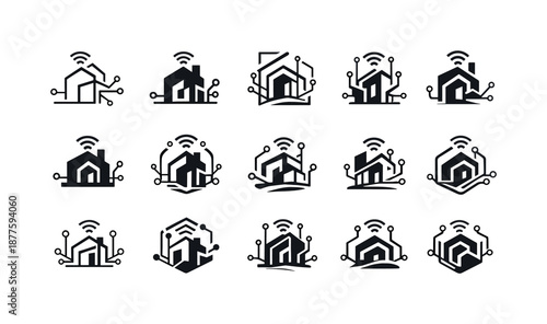 Smart Home Icons. Smart home integration in modern architecture. Icon set. Set Logo of Smart home integration in modern architecture: connected smart house