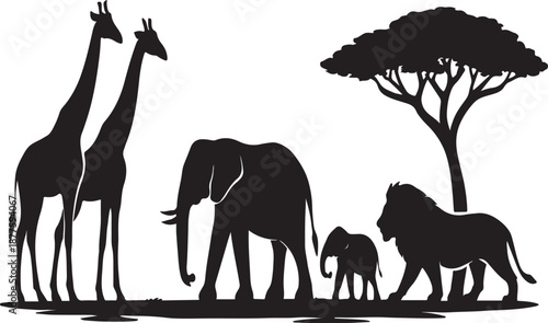 Safari animals gathering under a tree