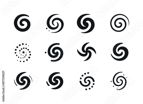 Celestial Logos Collection. Celestial bodies. Icon set. Set Logo of celestial bodies: galaxy swirl. harmonious logo variations of the same emblematic concept,