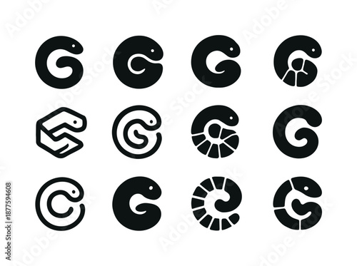 Worm Logo Variations. Worms. Icon set. Set Logo of worms: curled baby worm. harmonious logo variations of the same emblematic concept, each with different