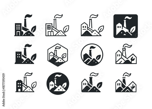 Sustainable Mining Icons. Mining operations and sustainable mining practices. Icon set. Set Logo of Mining operations and sustainable mining practices: ore
