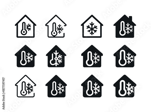 Home Automation Icons. Home Automation. Icon set. Set Logo of home automation: climate control icon. harmonious logo variations of the same emblematic concept,