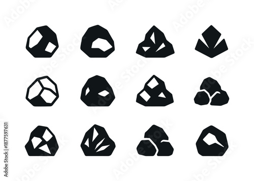 Carbon Icon Set. Carbon. Icon set. Set Logo of carbon: fossil fuel icon. harmonious logo variations of the same emblematic concept, each with different