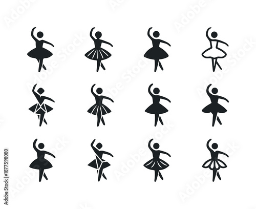 Children's Dance Logos. Children's dance. Icon set. Set Logo of children's dance: tutu skirt. harmonious logo variations of the same emblematic concept, each