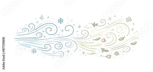 Seasonal Wind Transition. Seasonal wind transition illustration. Cold winter wind fading into gentle spring breeze with soft motion lines and