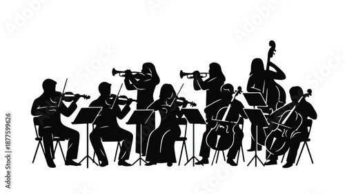 Orchestra musicians performing classical music in silhouette