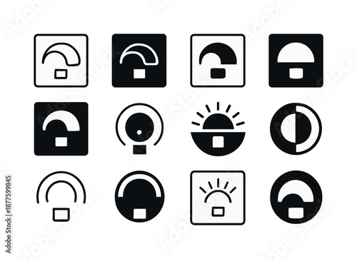 Dimmer Switch Logos. Creating mood lighting with a dimmer. Icon set. Set Logo of creating mood lighting with a dimmer: dimmer switch. harmonious logo