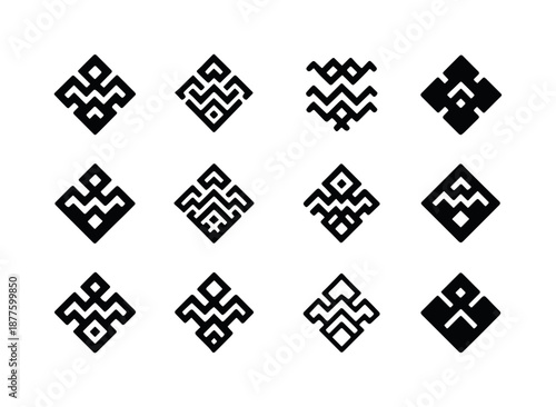 Cultural Heritage Icon Set. Cultural heritage tours and indigenous experiences. Icon set. Set Logo of cultural heritage tours and indigenous experiences: woven