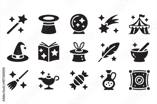 Storytelling app UI kit icons for illusion, sorcery and magic shows