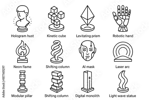 Wave sculpture robotic bust levitating ai icon icons light laser flame vector