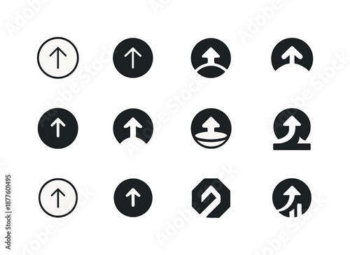 Poverty Alleviation Icons. Poverty alleviation. Icon set. Set Logo of poverty alleviation: coin with upward arrow. harmonious logo variations of the same