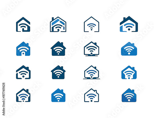 Smart Home Icons. Smart home integration in modern architecture. Icon set. Set Logo of Smart home integration in modern architecture: home wifi signal.