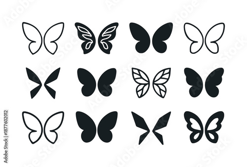 Fairy Wings Icon Set. Costume party outfit. Icon set. Set Logo of costume party outfit: fairy wings. harmonious logo variations of the same emblematic concept,