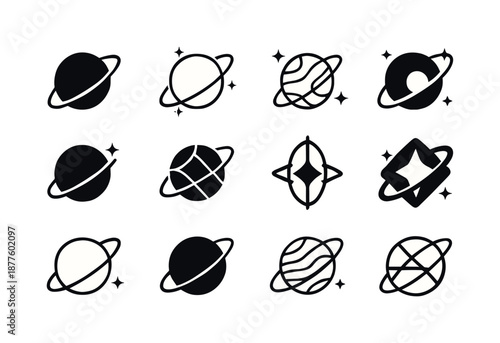 Intergalactic Logo Variations. Intergalactic travel. Icon set. Set Logo of Intergalactic travel: star map interface. harmonious logo variations of the same