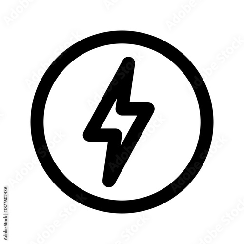 Lightning bolt within a black circle, ideal for representing power, energy, electric themes in designs. Suitable for electrical industry graphics.
