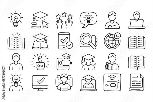 E-learning interface symbols for certificates, reading and progress checks