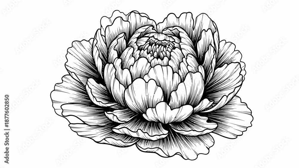Fototapeta premium Detailed botanical line art flower illustration, showcasing an elegant blooming floral design perfect for decorative and nature-themed projects