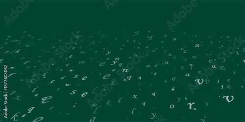 falling letters of english language. chalk handdrawn flying words of latin alphabet. foreign languages study concept. alive back to school banner on blackboard background.