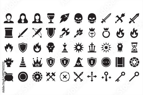 Roleplay app UI kit icons for medieval adventure and boss battles