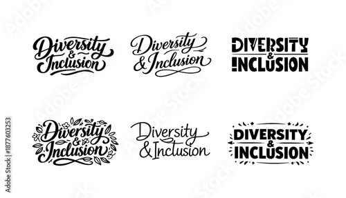Diverse Lettering Grid. Diversity and Inclusion. Set lettering. harmonious lettering variations of the same emblematic concept, each with different artistic