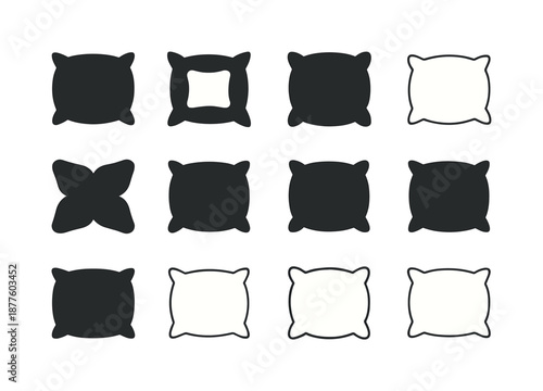 Fluffy Pillow Icons. Fluffy pillow. Icon set. Set Logo of fluffy pillow: plush relaxation cushion. harmonious logo variations of the same emblematic concept,