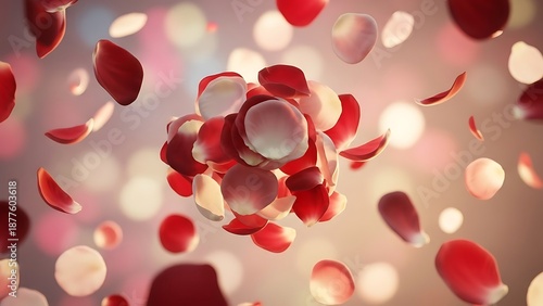 Falling rose petals create a delicate romantic and blurred floral display